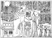Эхнатон, Невертити и царевны поклоняются Амону (Ахетатон)